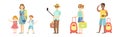 People Character Travel with Suitcases and Bags Vector Set