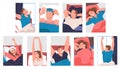 People Character Waking Up Feeling Happy Stretching Out in Bed Getting Up in the Morning Vector Set