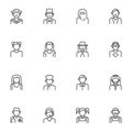 People characters avatars line icons set