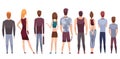 People characters back view. Young human persons. Vector peoples standing illustration. Cartoon man and woman. Adult