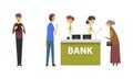 People Characters at Bank Getting Services at Enquiry Counter Vector Set