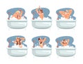 People Characters Bathing in the Bathtub Scrubbing Their Body with Soap and Shower Puff Vector Illustration Set