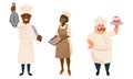 People Characters Chef Cooking and Serving Food Vector Illustration Set