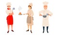 People Characters Chef Cooking and Serving Food Vector Illustration Set