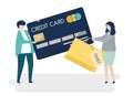 People characters and credit card debt concept illustration