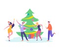 People characters dancing, celebrating Merry Christmas and Happy New Year night. Xmas Party Card or Invitation Poster Royalty Free Stock Photo