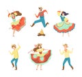 People Characters Dancing at Folk Party Celebrating Traditional Brazil June Festival Vector Set