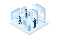 People characters developing new mobile app. Developers team programming and coding code for mobile user interface. Development Royalty Free Stock Photo