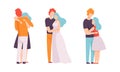 People Characters Embracing Each Other Soothing and Supporting Vector Illustration Set