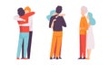 People Characters Embracing Each Other Soothing and Supporting Vector Illustration Set