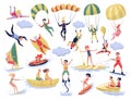 People Characters Engaged in Extreme Water Sport Activity Big Vector Set Royalty Free Stock Photo