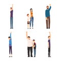 People Characters Holding Handle or Rail in Public Transport Vector Set Royalty Free Stock Photo