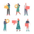 People Characters Holding Like Signs with Thumb Up and Down as Notification of Approval and Disapproval Vector Royalty Free Stock Photo
