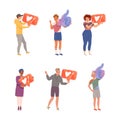 People Characters Holding Thumb Up Sign as Notification of Approval Vector Illustration Set Royalty Free Stock Photo