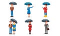 People Characters Holding Umbrella In Rainy Day Illustration Royalty Free Stock Photo