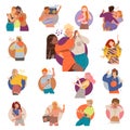 People Characters Listening to Music and Moving with Dancing Motion Big Vector Illustration Set