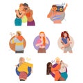 People Characters Listening to Music and Moving with Dancing Motion Vector Illustration Set