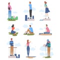 People Characters Looking Ahead as into Bright Future Vector Illustration Set