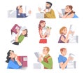 People Characters with Pile of Papers and Files as Correspondence Administration Vector Illustration Set