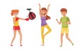 People Characters Reducing Stress by Different Activities like Boxing and Running Vector Illustrations Set