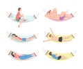 People Characters Resting in Hammock Sitting and Sleeping Vector Illustration Set