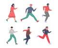 People Characters Running Hurrying Up at Work Vector Set