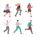 People Characters Running Hurrying Up at Work Vector Set