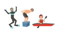 People Characters Scuba Diving and Kayaking Vector Illustration Set