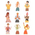 People Characters Showing Positive Gestures with Hands Feeling Happiness and Excitement Vector Illustration Set Royalty Free Stock Photo