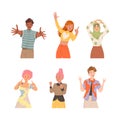 People Characters Showing Positive Hand Gesture Feeling Happy Vector Illustration Set Royalty Free Stock Photo