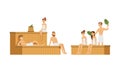 People Characters Spending Time in Sauna Vector Illustrations Royalty Free Stock Photo