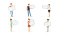 People Characters Standing and Holding Speech Bubbles Vector Set Royalty Free Stock Photo