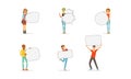 People Characters Standing and Holding Speech Bubbles Vector Set Royalty Free Stock Photo