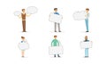 People Characters Standing and Holding Speech Bubbles Vector Set Royalty Free Stock Photo