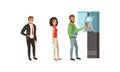 People Characters Standing in Queue near ATM Machine Vector Illustration Royalty Free Stock Photo