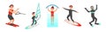 People Characters Swimming and Doing Water Sport Vector Illustration Set