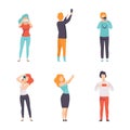 People Characters Taking Photos with Smartphone and Camera Making Frame Gesture Vector Set