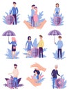 People Characters Under Umbrellas as Symbol of Insurance Service for Proper Health Vector Illustrations Set