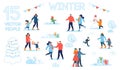 People Characters Vector Set with Winter Scenes Royalty Free Stock Photo