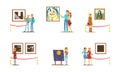 People Characters Visiting Museum and Art Gallery Vector Illustration Set