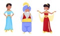 People Characters Wearing Arabic Clothing with Woman in East Apparel and Sheik with Mandil on His Head Vector Set