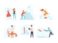 People Characters Wearing VR Glasses Enjoying Different Activity Vector Set