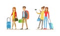 People Characters with Wheeled Suitcase Travelling Vector Set