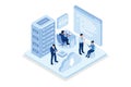 People characters working together and developing software. Developers team programming and writing program code on laptop. Royalty Free Stock Photo