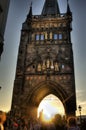 People at Charles bridge in Prague during a lovely photo motion blured on a long exposure HDR image