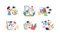 People chatbot communications. Student correspondence with gpt chat bot in phone, ai software artificial intelligence