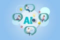 People chatting with AI chat bot and get smart solution. Artificial Intelligence robot communicate with human natural language