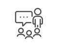 People chatting line icon. Business seminar sign. Vector