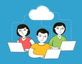 People chatting over laptops on social network. E-learning, distance education vector