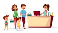 People at supermarket checkout counter vector cartoon